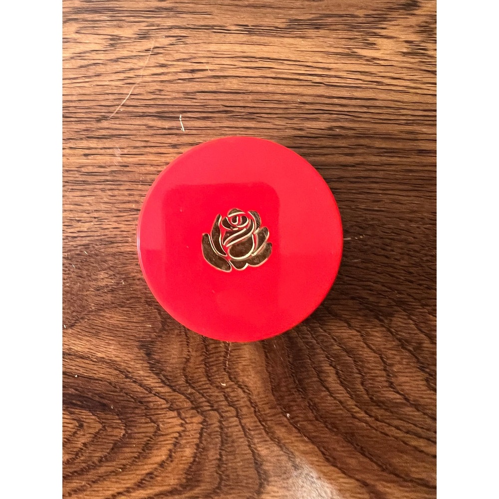 Vintage Red Collapsible Cup with Pill Holder | Gold Rose Emblem